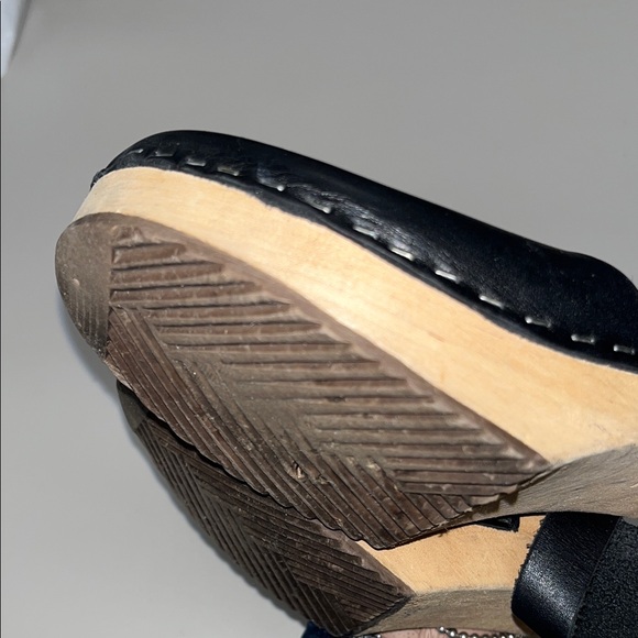 Lotta From Stockholm Black Leather & Wooden Sandals size 38